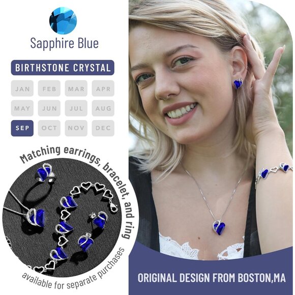 Infinity Love Birthstone Heart Pendant 9 Sapphire Blue Necklace Women Mom Silver - Picture 4 of 8